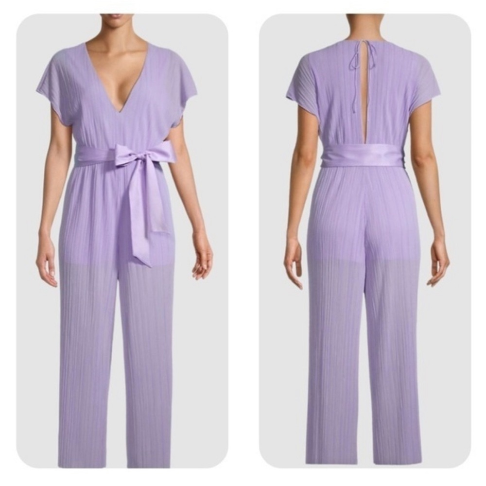 NO BELT - Alice + Olivia Mitsue Plisse Lavender Cropped Jumpsuit